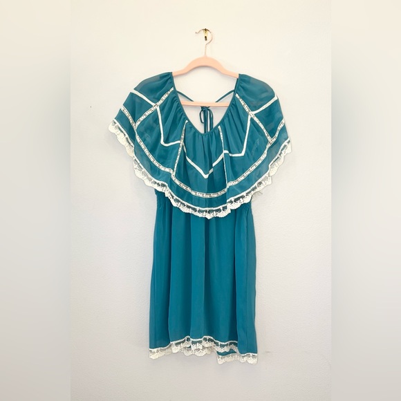 Anthropologie chiffon and lace teal dress 🩵 - Picture 1 of 3